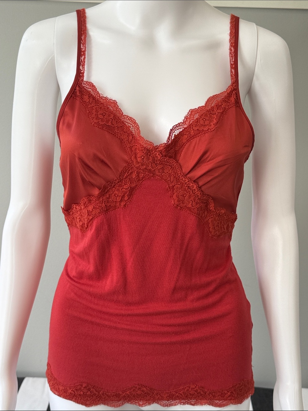 Vintage The Limited Rust Lace-Trim Satin Ruched Bust Camisole Adjustable Strap-S